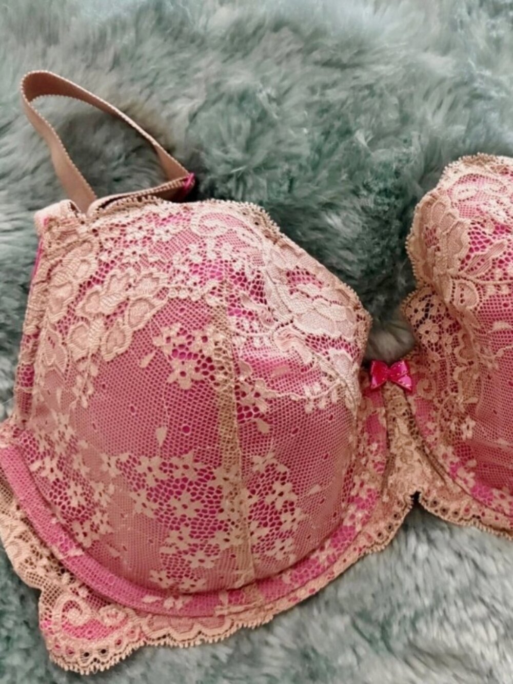 New Victoria's Secret Dream Angels Lined Demi Bra Lace Hot Pink 34DD